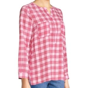Joie Nepal Windowpane 1/4 V-Neck Popover Blouse. S.